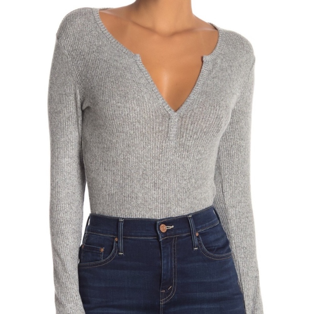 SOCIALITE | Heathered Gray Grey Ribbed Bodysuit
